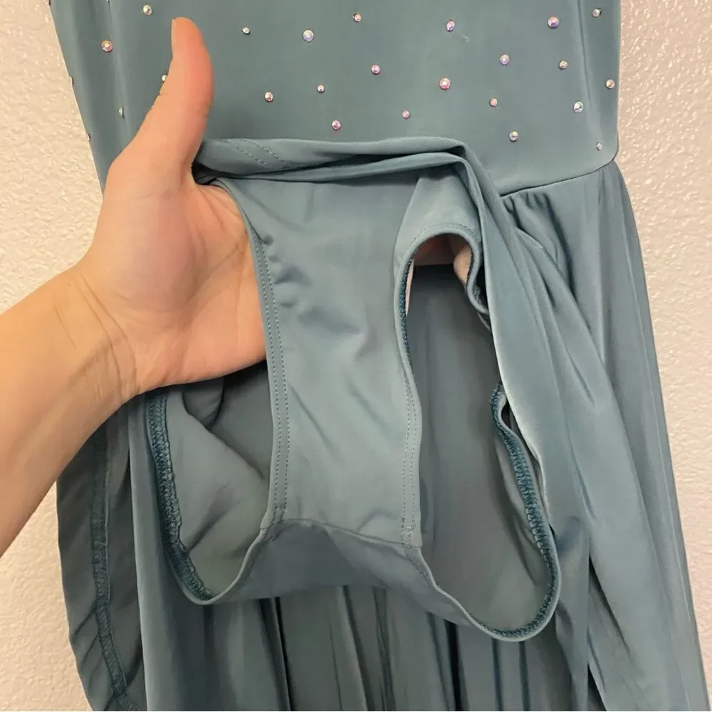 WEISSMAN Dance Costume Sage green Keyhole Back Skater Dress rhinestone D11782 IC